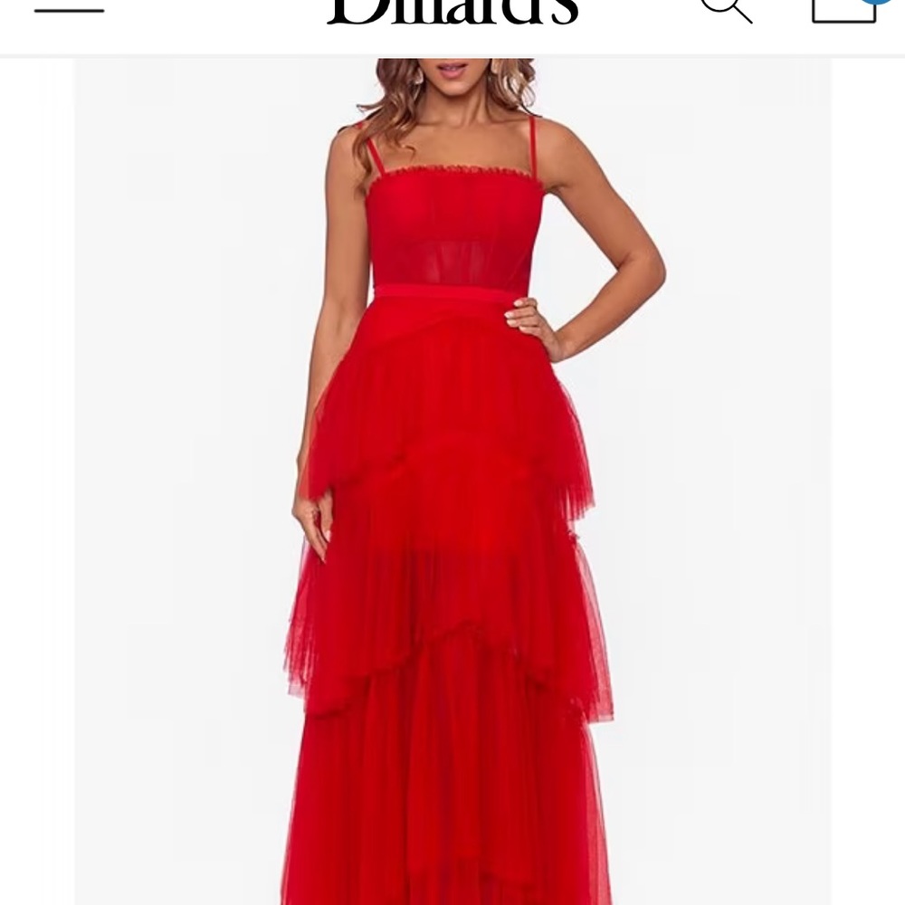 Betsy and Adam ruffle tulle gown- red size 2